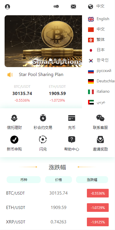 多语言数字资产交易所系统｜支持币币交易、合约交易、秒合约、闪兑、理财